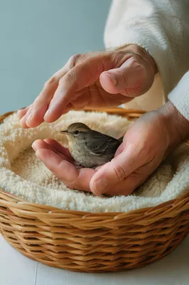 Gentle Hands Cradling Songbird in Divine Love