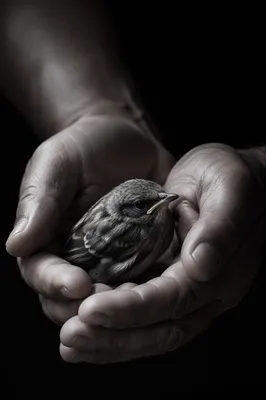 Gentle Hands Cradling a Small Bird