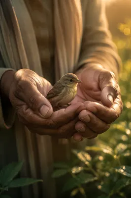 Gentle Hands Cradling a Tiny Songbird