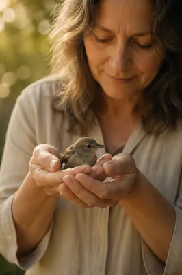 Gentle Hands Cradling a Small Bird