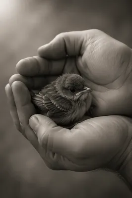 Gentle Hands Cradling a Tiny Fledgling