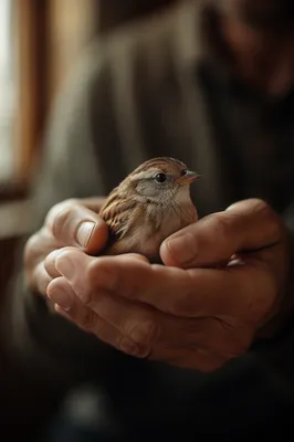 Gentle Hands Cradling a Small Bird