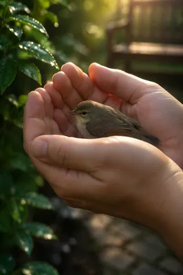 Gentle Hands Cradling Tiny Songbird