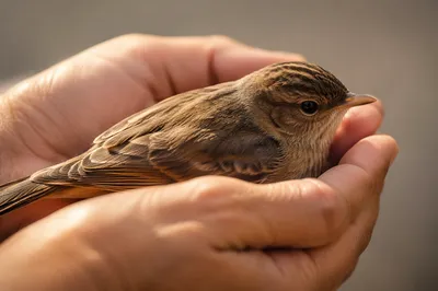 Gentle Hands Cradling Tiny Songbird