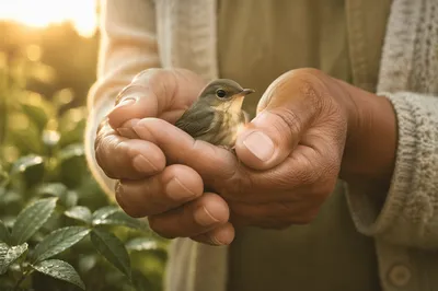 Gentle Hands Cradling Tiny Songbird
