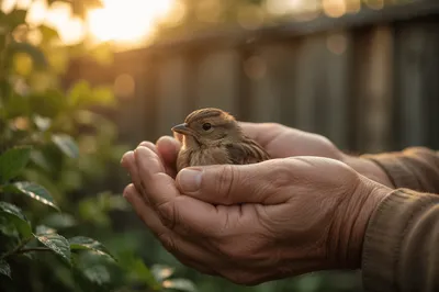 Gentle Hands Cradling a Tiny Songbird