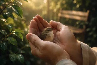 Gentle Hands Cradling a Tiny Songbird