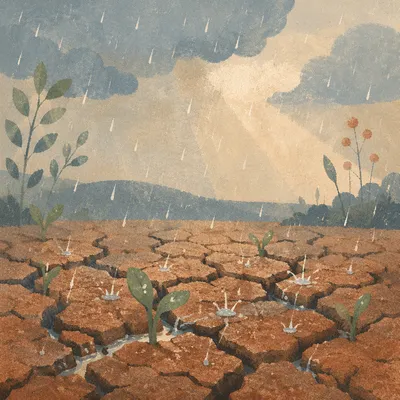 Gentle Grace Rain on Cracked Earth