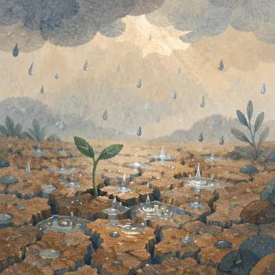 Gentle Grace Rain on Cracked Earth