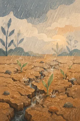 Gentle Grace Rain on Cracked Earth