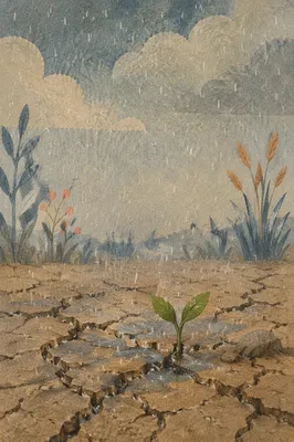 Gentle Grace Rain on Cracked Earth
