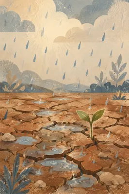 Gentle Grace Rain on Cracked Earth