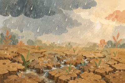 Gentle Grace Rain on Cracked Earth
