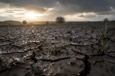 Gentle Rain on Cracked Earth at Dawn