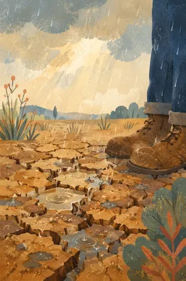 Gentle Grace Rain on Cracked Earth