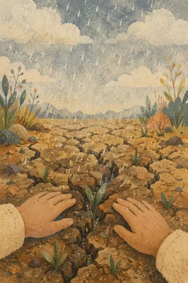 Gentle Grace Rain on Cracked Earth