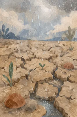 Grace Rain on Cracked Dry Earth