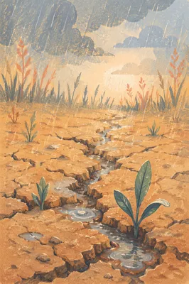 Grace Rain Over Cracked Dry Earth