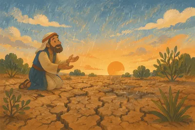 Graceful Rain Over Cracked Dry Earth