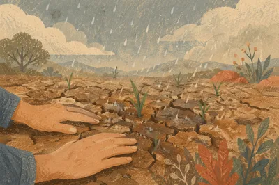 Gentle Grace Rain on Cracked Earth