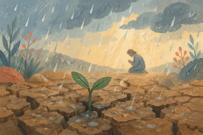 Grace Rain Over Cracked Dry Earth