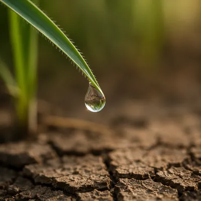Grace Raindrop Over Cracked Dry Earth