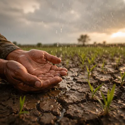 Gentle Grace Rain on Cracked Earth