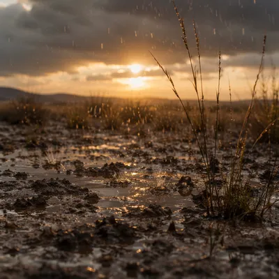 First Rain on Cracked Dry Earth