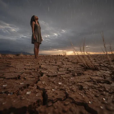 First Rain on Cracked Earth at Dusk