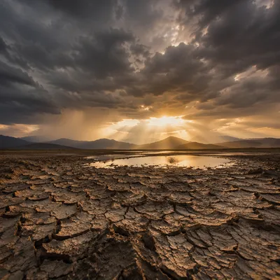 Grace Rain Over Cracked Desert Earth