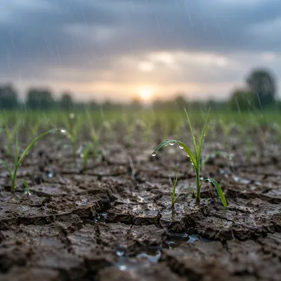 Grace Rain on Cracked Earth at Dawn