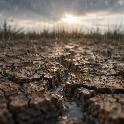 Gentle Grace Rain on Cracked Earth