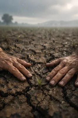 Gentle Grace Rain on Cracked Earth