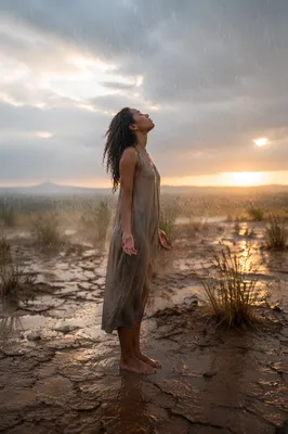Woman in First Rain at Dawn