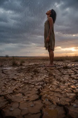Gentle Rain on Cracked Earth at Dusk
