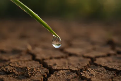Grace Raindrop Above Cracked Dry Earth