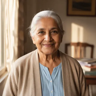 Smiling South Asian Grandmother by Window