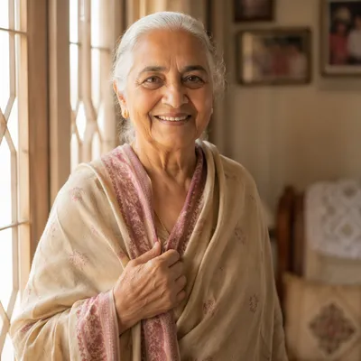 Warm Smiling Grandmother by Sunlit Window