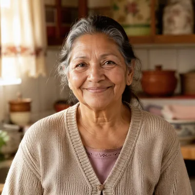 Warm Smiling Grandmother in Home Kitchen