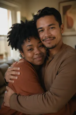 Emotional Couple Embracing by Sunlit Window