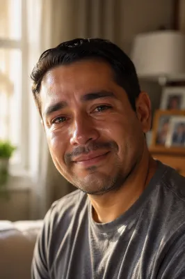 Emotional Father Portrait by Sunlit Window