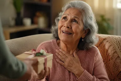 Grateful Grandmother Receiving a Wrapped Gift