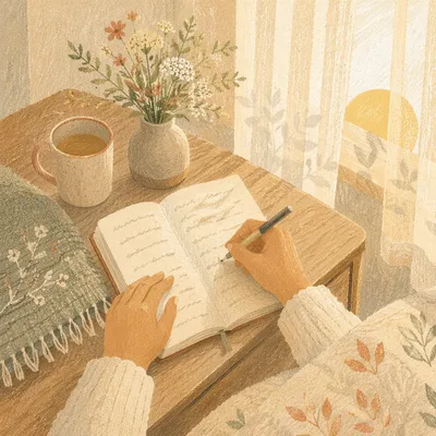 Thankful Morning Journal Writing by Hand
