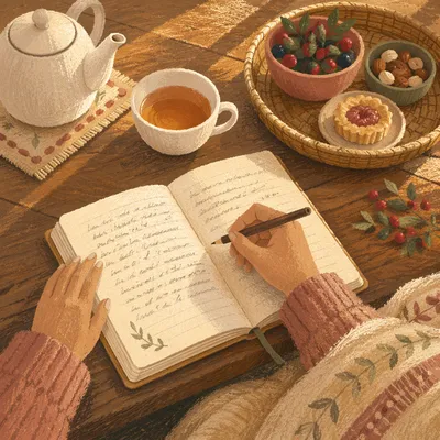Morning Gratitude Journal on Cozy Table