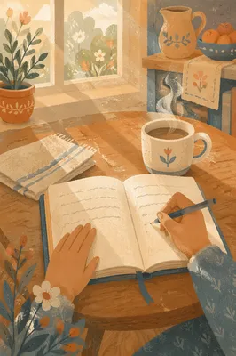 Thankful Morning Journal Writing at Kitchen Table