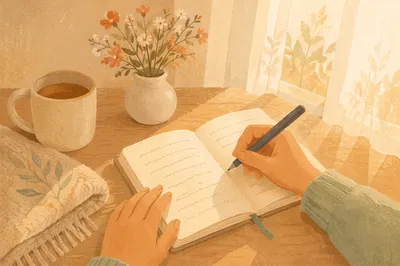 Thankful Morning Journal Writing by Hand