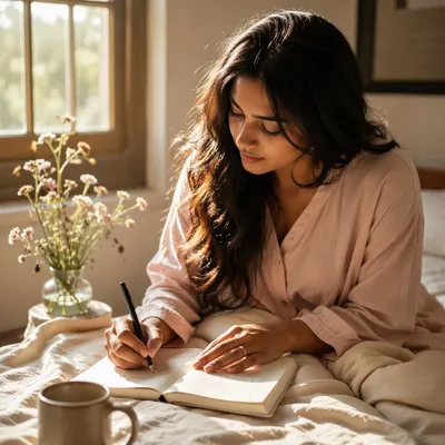 Woman Writing in Journal by Window