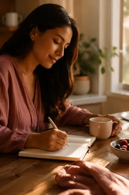 Woman Writing in Journal at Sunrise