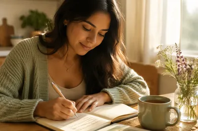 Woman Writing in Journal at Sunrise
