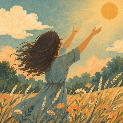 Open Hands Receiving Golden Meadow Sunlight